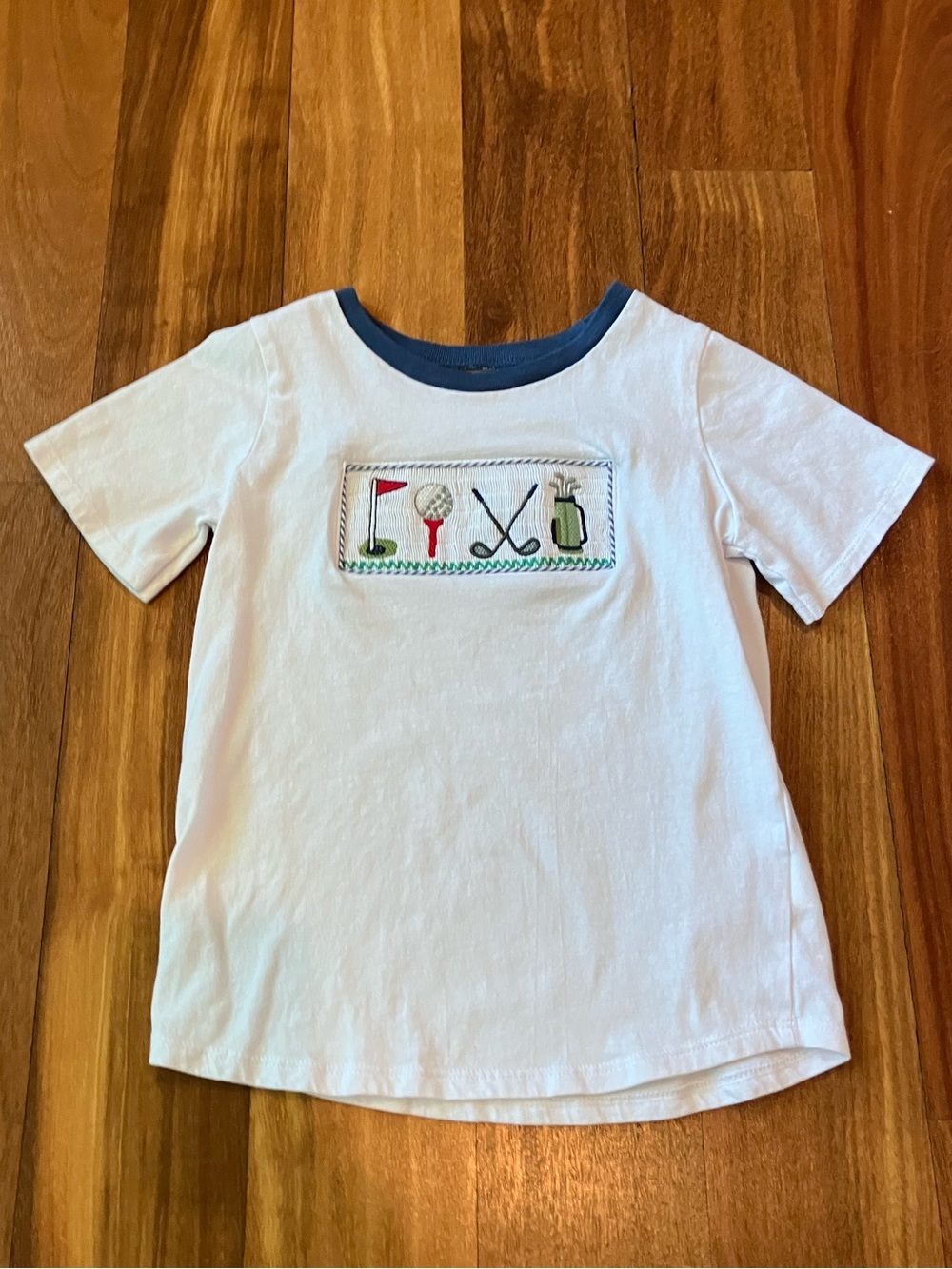 Mud Pie White Tee with Navy Trim and Golf Appliqué